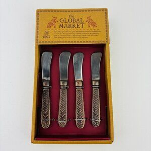 The Global Market India 4 Piece Nickel Silver Cheese Spreader Butter Knife NIB
